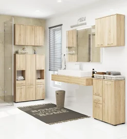 Akord Furniture Factory Meuble pour machine à laver AKORD FIN Chêne Sonoma 64 cm 2 portes façade Chêne Sonoma 4 étagères 64x30x180 cm* Rangement Buanderie|Meuble De Salle De Bains Faible Profondeur