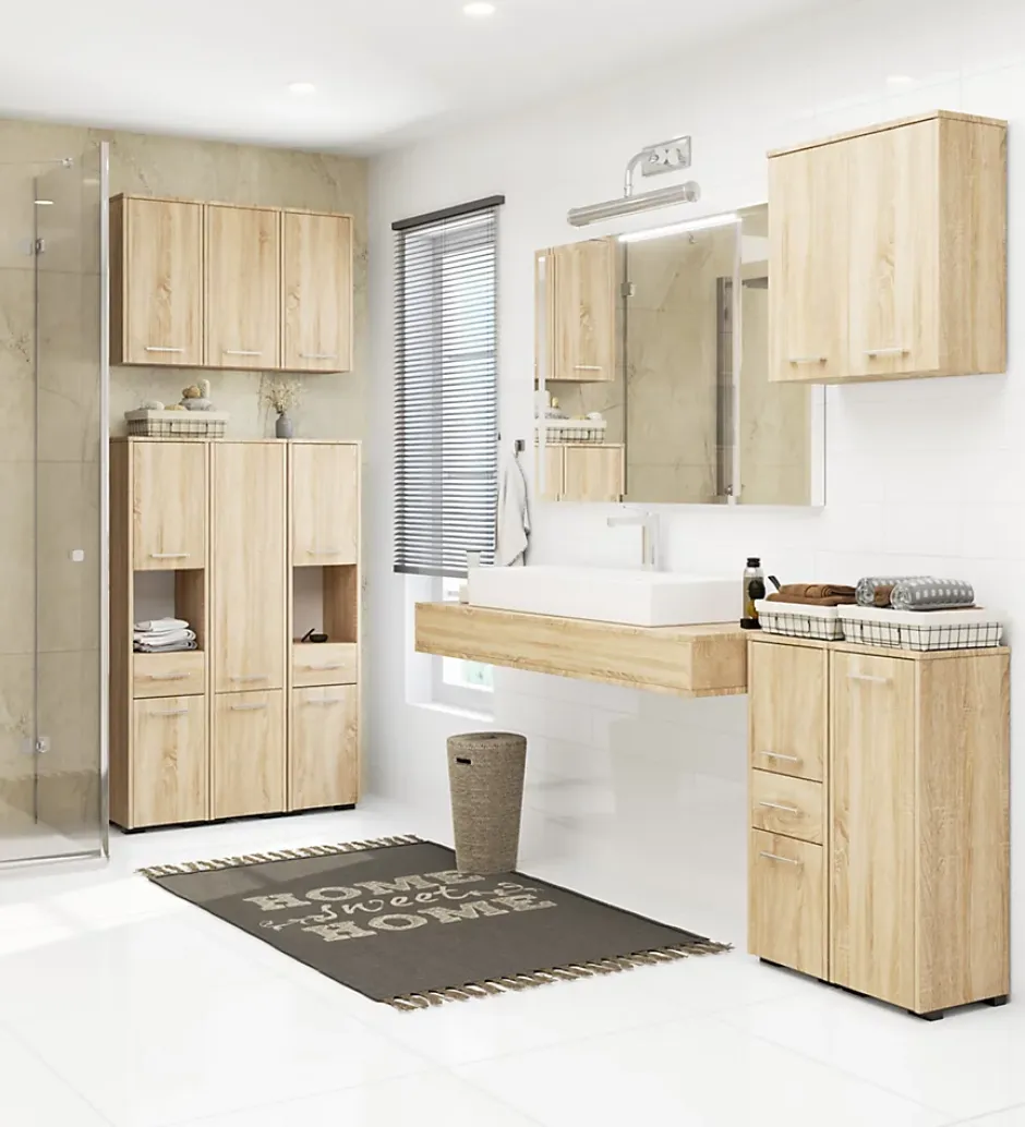 Akord Furniture Factory Meuble pour machine à laver AKORD FIN Chêne Sonoma 64 cm 2 portes façade Chêne Sonoma 4 étagères 64x30x180 cm* Rangement Buanderie|Meuble De Salle De Bains Faible Profondeur