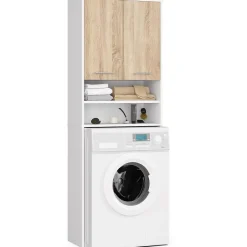 Akord Furniture Factory Meuble pour machine à laver AKORD FIN Blanche 64 cm 2 portes façade Chêne Sonoma 4 étagères 64x30x180 cm