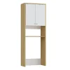 Vente-unique Meuble pour machine à laver avec double portes - L65 x H180 cm - Blanc et naturel clair - WORIKA