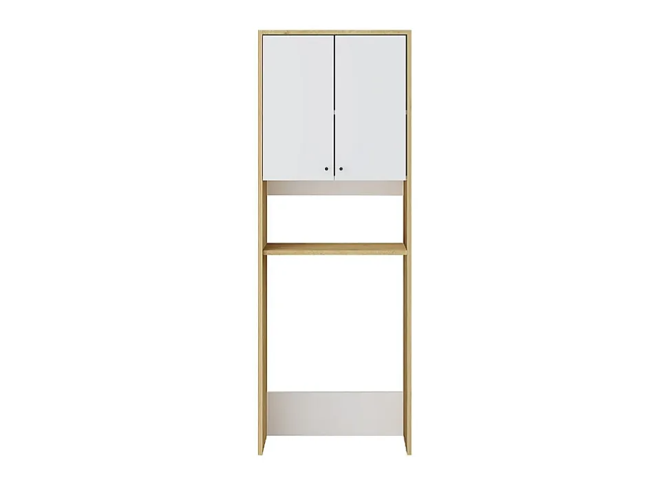 Vente-unique Meuble pour machine à laver avec double portes - L65 x H180 cm - Blanc et naturel clair - WORIKA