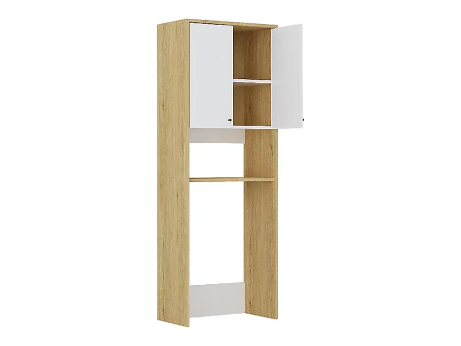 Vente-unique Meuble pour machine à laver avec double portes - L65 x H180 cm - Blanc et naturel clair - WORIKA