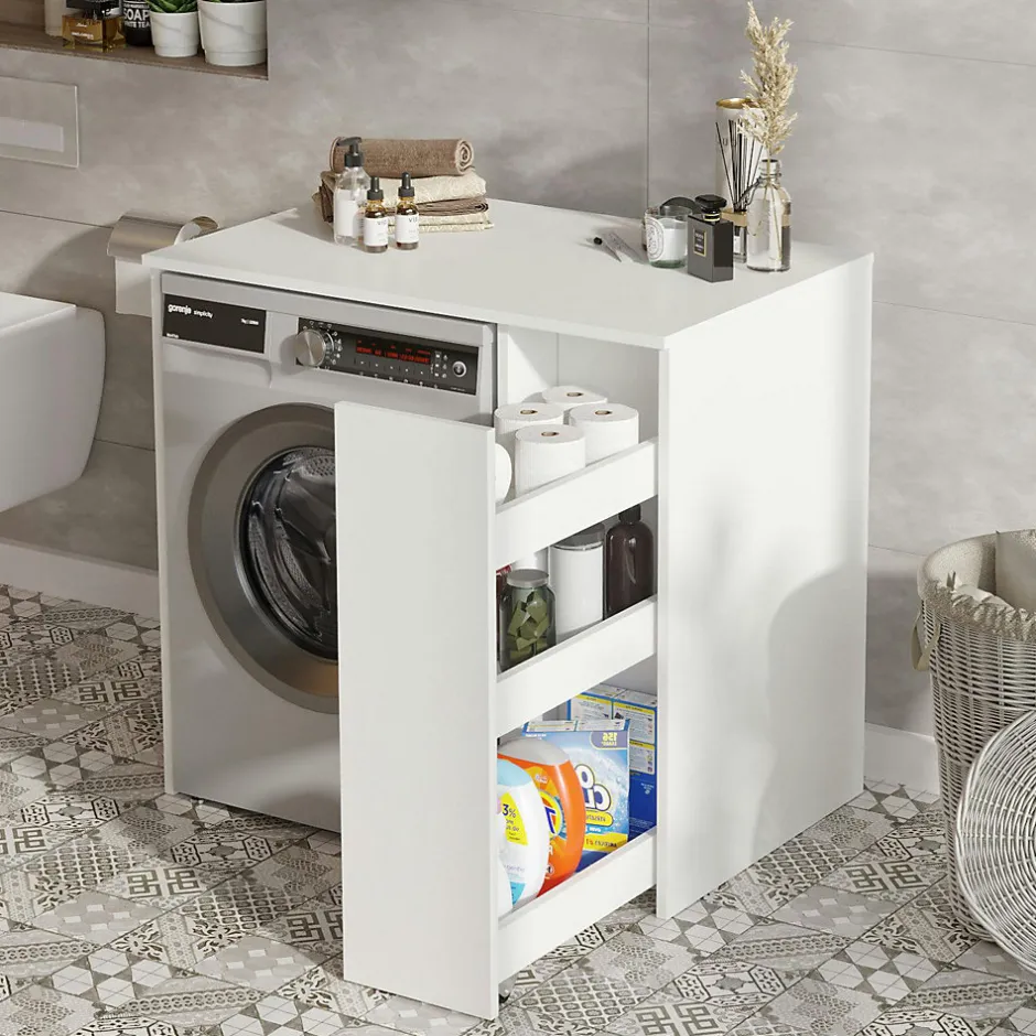 Pier Import Meuble pour machine à laver blanc avec rangement MARFA* Armoire De Salle De Bains
