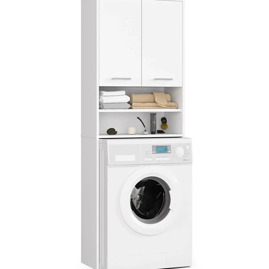 Akord Furniture Factory Meuble pour machine à laver AKORD FIN Blanche 64 cm 2 portes façade Blanche 4 étagères 64x30x180 cm