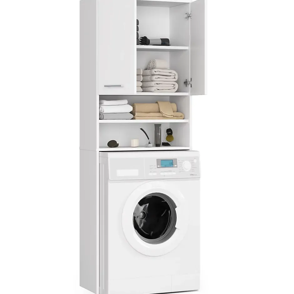 Akord Furniture Factory Meuble pour machine à laver AKORD FIN Blanche 64 cm 2 portes façade Blanche 4 étagères 64x30x180 cm