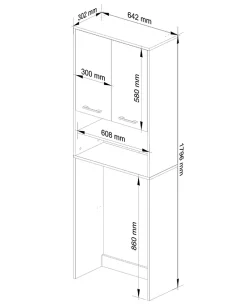 Akord Furniture Factory Meuble pour machine à laver AKORD FIN Blanche 64 cm 2 portes façade Blanche 4 étagères 64x30x180 cm