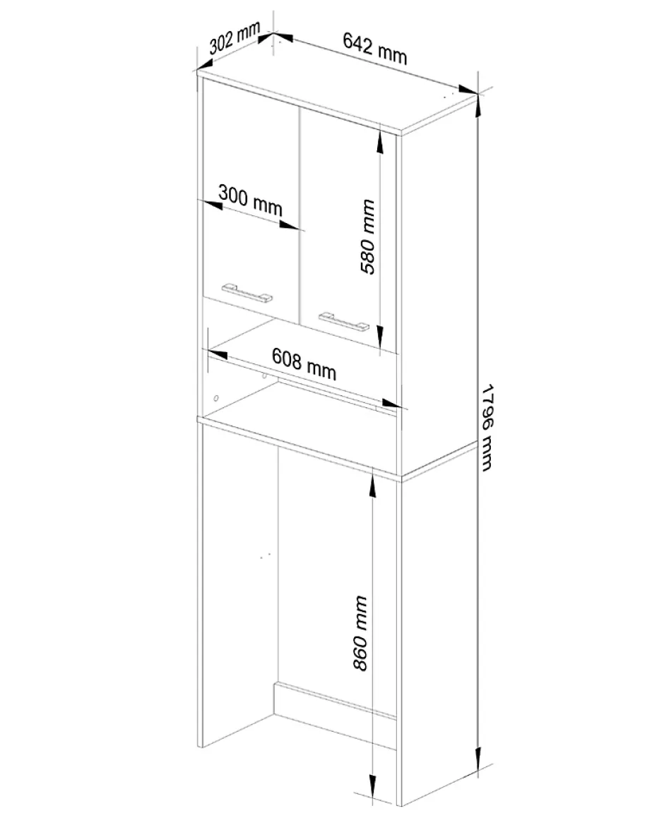 Akord Furniture Factory Meuble pour machine à laver AKORD FIN Blanche 64 cm 2 portes façade Blanche 4 étagères 64x30x180 cm