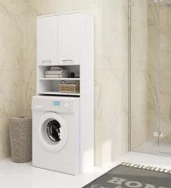 Akord Furniture Factory Meuble pour machine à laver AKORD FIN Blanche 64 cm 2 portes façade Blanche 4 étagères 64x30x180 cm