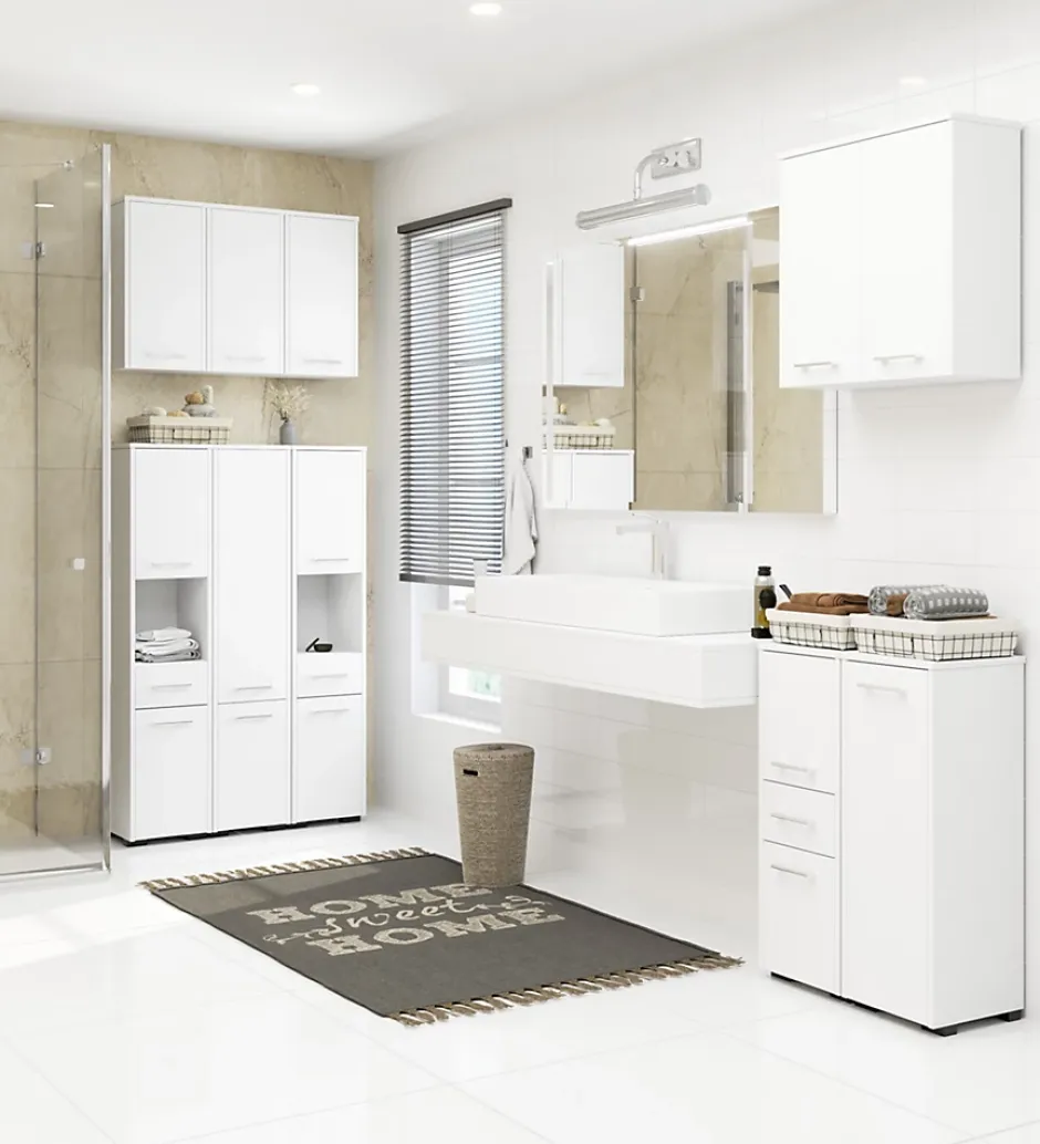 Akord Furniture Factory Meuble pour machine à laver AKORD FIN Blanche 64 cm 2 portes façade Blanche 4 étagères 64x30x180 cm