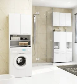 Akord Furniture Factory Meuble pour machine à laver AKORD FIN Blanche 64 cm 2 portes façade Blanche 4 étagères 64x30x180 cm