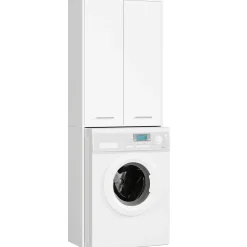 Akord Furniture Factory Meuble pour machine à laver AKORD FIN Blanche 64 cm 2 portes façade Blanche 4 étagères 64x30x180 cm