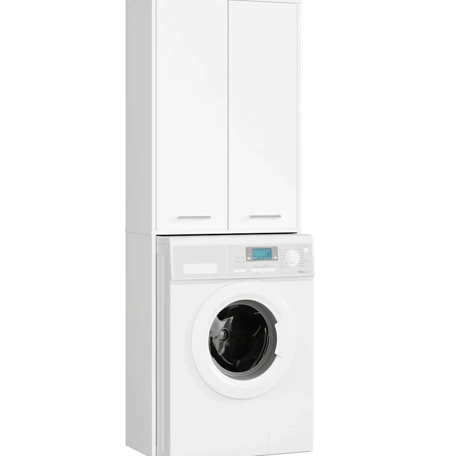 Akord Furniture Factory Meuble pour machine à laver AKORD FIN Blanche 64 cm 2 portes façade Blanche 4 étagères 64x30x180 cm