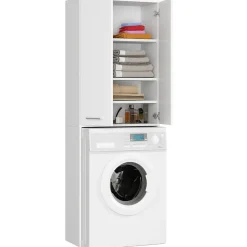 Akord Furniture Factory Meuble pour machine à laver AKORD FIN Blanche 64 cm 2 portes façade Blanche 4 étagères 64x30x180 cm