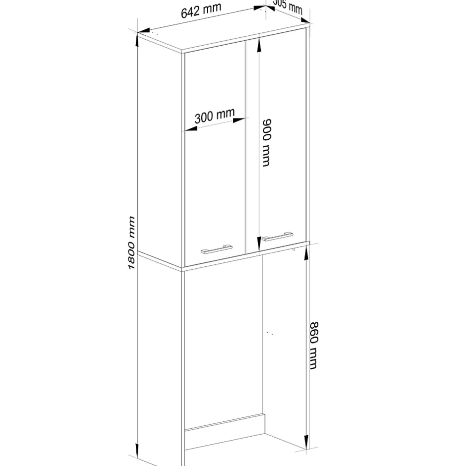 Akord Furniture Factory Meuble pour machine à laver AKORD FIN Blanche 64 cm 2 portes façade Blanche 4 étagères 64x30x180 cm