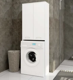 Akord Furniture Factory Meuble pour machine à laver AKORD FIN Blanche 64 cm 2 portes façade Blanche 4 étagères 64x30x180 cm