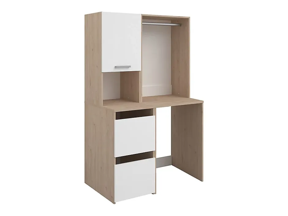 Vente-unique Meuble pour machine à laver avec penderie et placards - Naturel clair et blanc - L111 x H184 cm - ERKANO* Meuble Buanderie