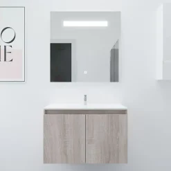 Cuisibane Meuble PROLINE 80 cm avec plan vasque et miroir Elégance ht80- Bois- Plan vasque en Céramique* Ensemble Meuble De Salle De Bains