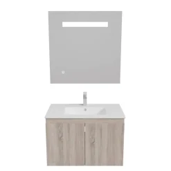 Cuisibane Meuble PROLINE 80 cm avec plan vasque et miroir Elégance ht80- Bois- Plan vasque en Céramique* Ensemble Meuble De Salle De Bains