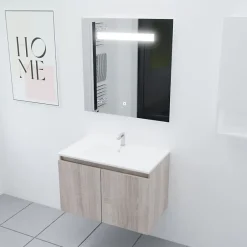 Cuisibane Meuble PROLINE 80 cm avec plan vasque et miroir Elégance ht80- Bois- Plan vasque en Céramique* Ensemble Meuble De Salle De Bains