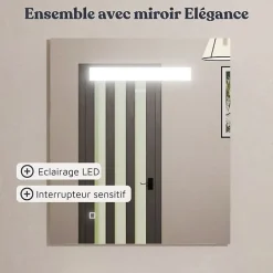 Cuisibane Meuble PROLINE 80 cm avec plan vasque et miroir Elégance ht80- Bois- Plan vasque en Céramique* Ensemble Meuble De Salle De Bains