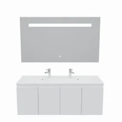 Cuisibane Meuble PROLINE 140 cm avec plan double vasque et miroir Elégance ht80- Blanc - vasque en résine* Ensemble Meuble De Salle De Bains