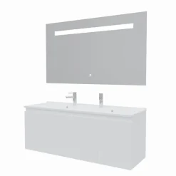 Cuisibane Meuble PROLINE 140 cm avec plan double vasque et miroir Elégance ht80- Blanc - vasque en résine* Ensemble Meuble De Salle De Bains