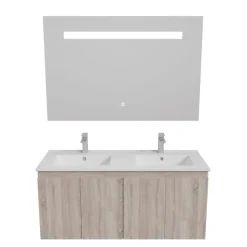 Cuisibane Meuble PROLINE 120 cm avec plan double vasque et miroir Elégance ht80- Bois- Plan vasque en Céramique* Ensemble Meuble De Salle De Bains