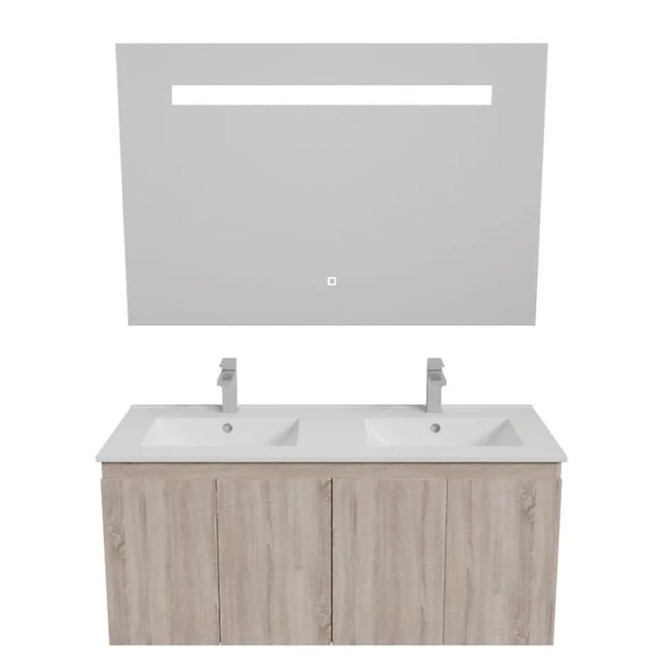 Cuisibane Meuble PROLINE 120 cm avec plan double vasque et miroir Elégance ht80- Bois- Plan vasque en Céramique* Ensemble Meuble De Salle De Bains