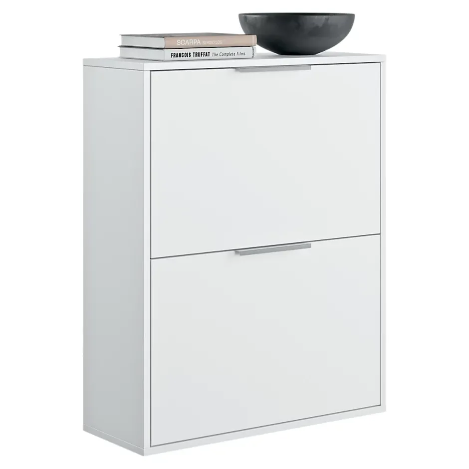 GoodHome Meuble rangement chaussures 2 niveaux blanc Pyrus l. 65 x H. 81 x P. 24,8 cm