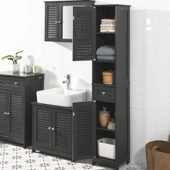 Sobuy Meuble Rangement Salle de Bain Armoire Haute Meuble Colonne, FRG236-DG,* Colonne De Salle De Bains|Meuble De Salle De Bains Faible Profondeur