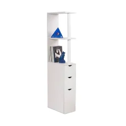 Facility'S Meuble rangement WC/salle de bains étroit 15,2 cm, colonne blanche bois mélaminé 136 cm - 3 étagères + placard + 2 tiroirs