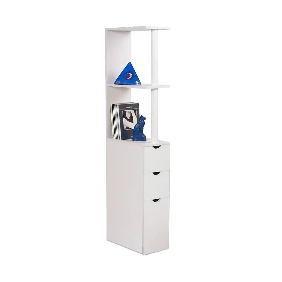 Facility'S Meuble rangement WC/salle de bains étroit 15,2 cm, colonne blanche bois mélaminé 136 cm - 3 étagères + placard + 2 tiroirs