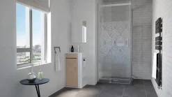 Ondee Meuble rectangle tout en un compact H.84 x l.44 cm, blanc mat, porte décor bois, Nova* Meuble Vasque|Lave-Mains