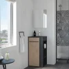 Ondee Meuble rectangle tout en un compact H.84 x l.44 cm, noir mat, porte décor bois, Nova