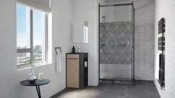 Ondee Meuble rectangle tout en un compact H.84 x l.44 cm, noir mat, porte décor bois, Nova