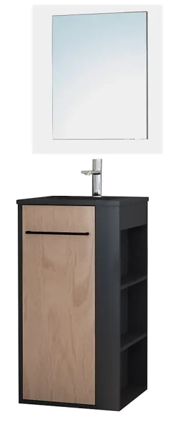 Ondee Meuble rectangle tout en un compact H.84 x l.44 cm, noir mat, porte décor bois, Nova