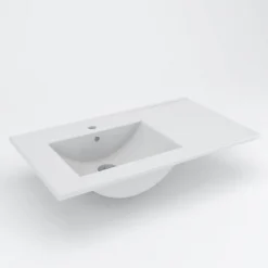 Planète Bain Meuble salle de bain - 80 cm - Plan décentré - Effet chêne foncé britannia - A suspendre - miroir et éclairage inclus - Venus