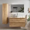 Planète Bain Meuble salle de bain - 100 cm - avec vasque à poser - effet chêne brut - A suspendre - KARAIB