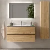 Planète Bain Meuble salle de bain - 100 CM - avec plan vasque - Effet chêne brut - poignées noires - A suspendre - ARUBA