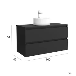 Planète Bain Meuble salle de bain - 100 cm - avec vasque à poser - Noir mat - A suspendre - KARAIB