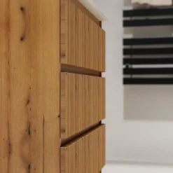Planète Bain Meuble salle de bain 80 cm A poser - Plan vasque céramique - Effet bois strié - Karaib 2* Meuble Vasque