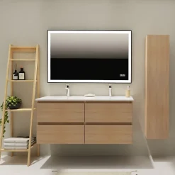 Planète Bain Meuble salle de bain 120 cm - Double vasque céramique - Effet chêne sonoma - A suspendre - Karaib 2