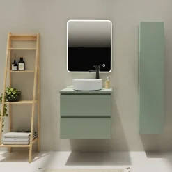 Planète Bain Meuble salle de bain 60 cm pour vasque à poser - Vert mat - A suspendre - Karaib 2