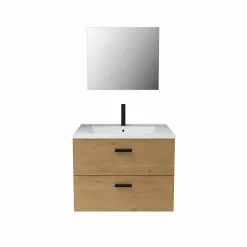 Aurlane Meuble salle de bain 60 cm suspendu 2 tiroirs finition Bois avec vasque et miroir - BOX-IN 60 WOOD* Ensemble Meuble De Salle De Bains