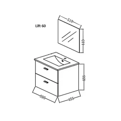 Aurlane Meuble salle de bain 60 cm suspendu 2 tiroirs finition Bois avec vasque et miroir - BOX-IN 60 WOOD* Ensemble Meuble De Salle De Bains