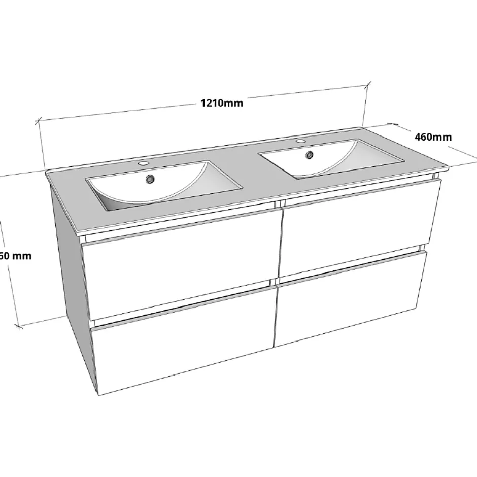 Planète Bain Meuble salle de bain 120 cm - Double vasque céramique - Vert mat - A suspendre - Karaib 2* Meuble Vasque
