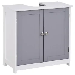 kleankin Meuble salle de bain - meuble sous-vasque - placard 2 portes avec étagère - dim. 60L x 30l x 60H cm - MDF gris blanc