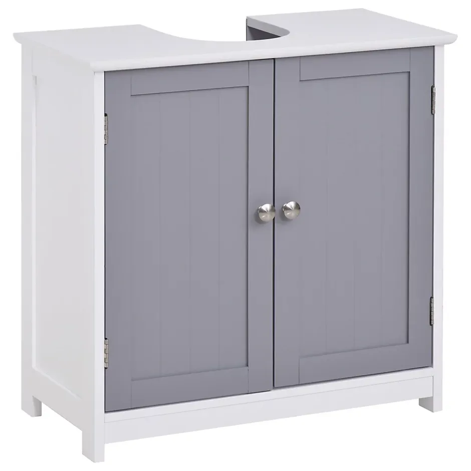 kleankin Meuble salle de bain - meuble sous-vasque - placard 2 portes avec étagère - dim. 60L x 30l x 60H cm - MDF gris blanc