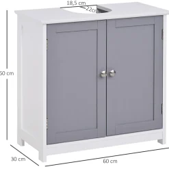 kleankin Meuble salle de bain - meuble sous-vasque - placard 2 portes avec étagère - dim. 60L x 30l x 60H cm - MDF gris blanc