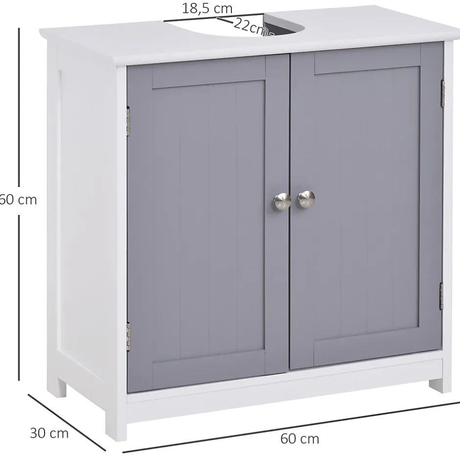 kleankin Meuble salle de bain - meuble sous-vasque - placard 2 portes avec étagère - dim. 60L x 30l x 60H cm - MDF gris blanc